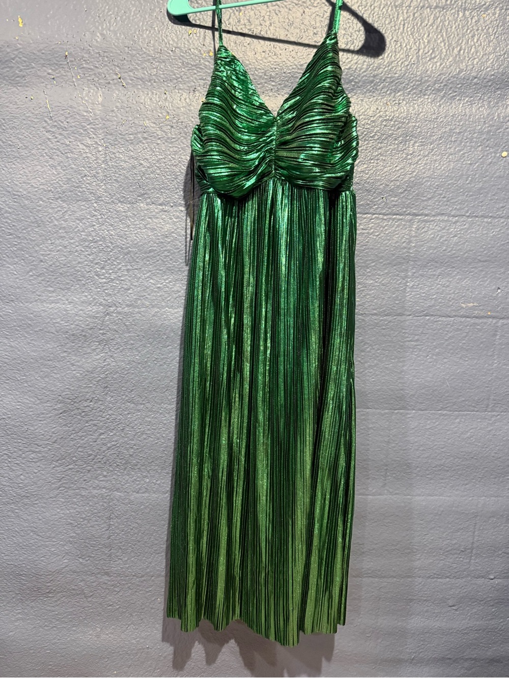 Baltic Born Metallic Green Pleated Maxi Dress